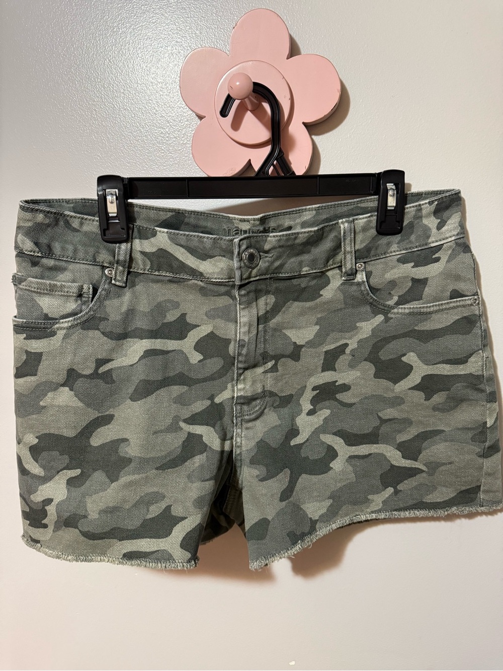 Maurices Green Camo Denim Shorts
